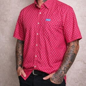 DIXXON Pink Polka Dot Casual Button Down Shirt